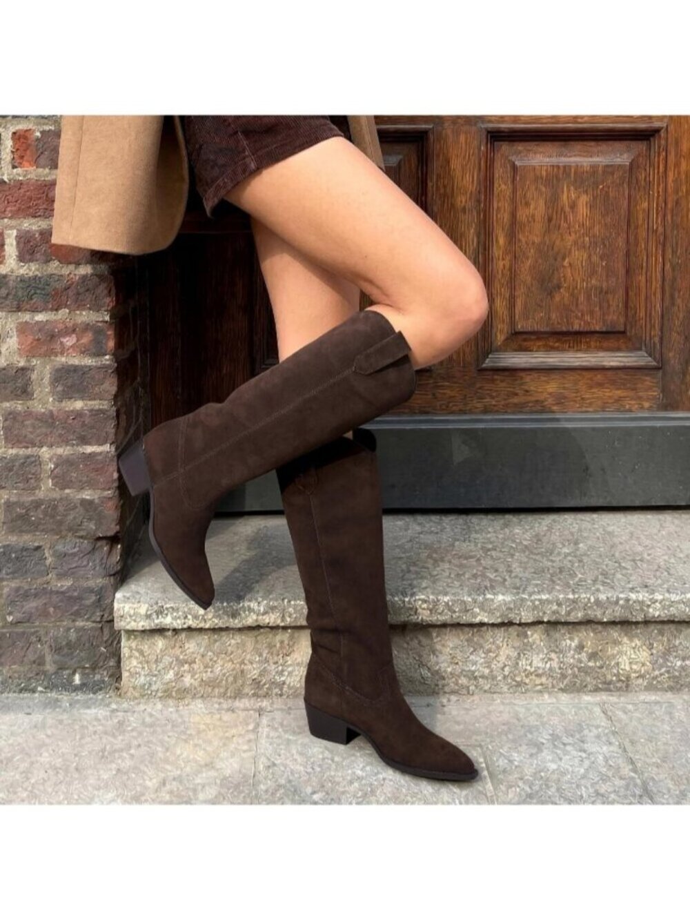 DREAM PAIRS Women's Dark Brown Cowgirl Knee High Boots Pointed Toe Block Heels - Picture 3 of 6